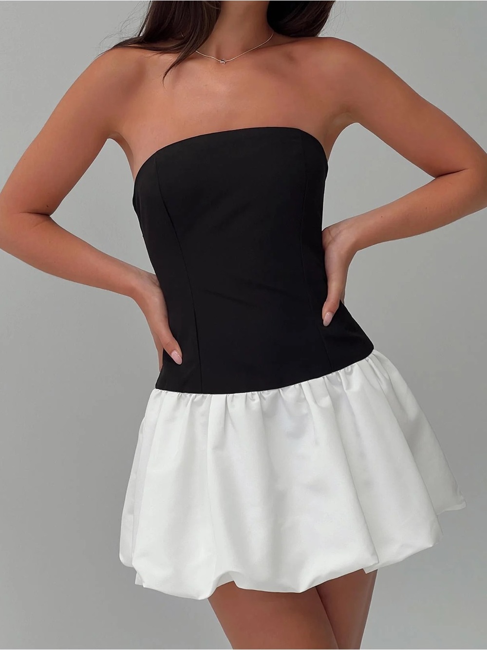 Strapless Black and White Mini Bubble Dress